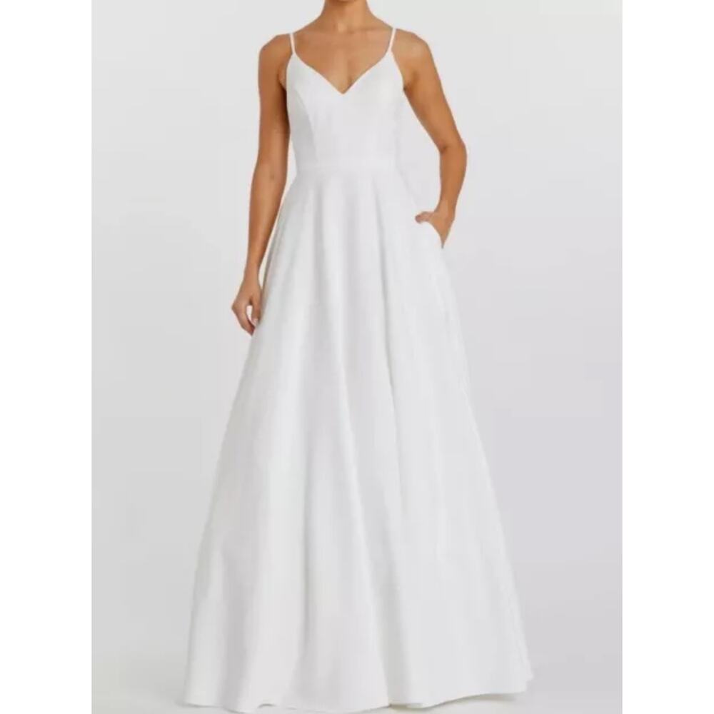 Mac Duggal-White Wedding Dress- Sweetheart Neckline-Spaghetti Strap-Pockets-NEW